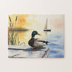 A Mallard rests on the dock Jigsaw Puzzle