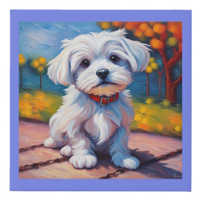 A Maltese Puppy Sitting  Faux Canvas Print (Front)