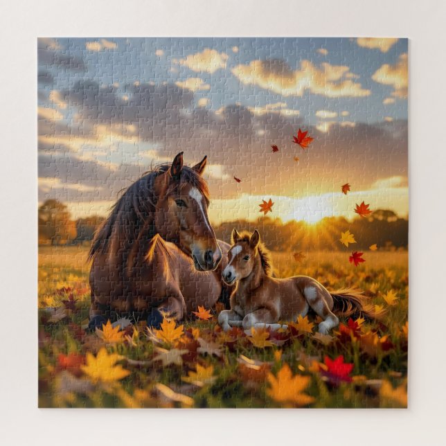 A Mama Horse and her Foal in Autumn Jigsaw Puzzle (Vertical)