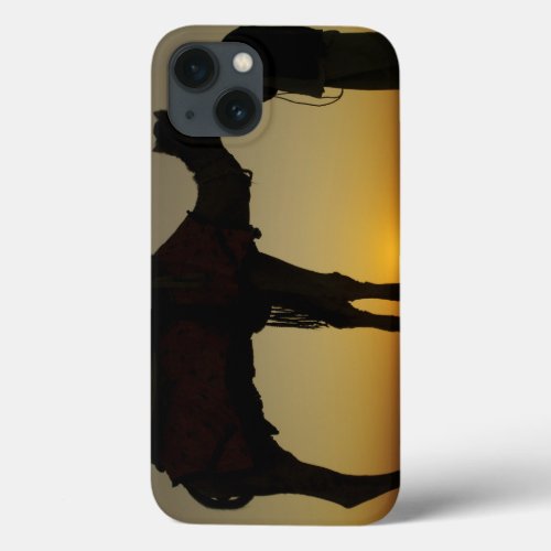a man and his camel Silhouetted at sunset on the iPhone 13 Case