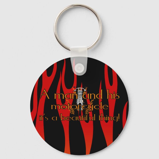 A man and his motorcycle keychain (Front)