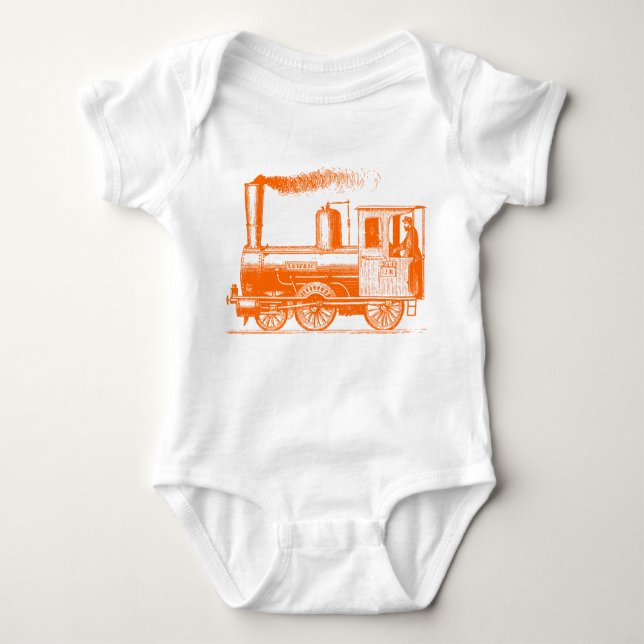 A Man and His Train - Orange Baby Bodysuit (Front)