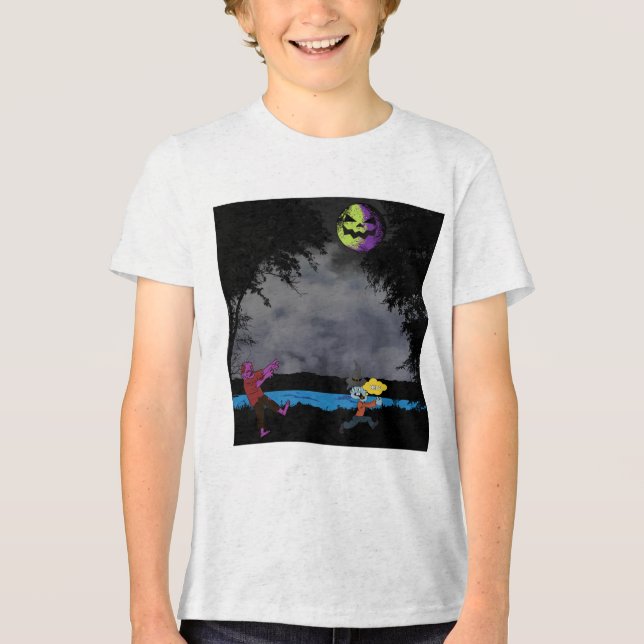 A man chased by zombies Tri-Blend shirt (Front)