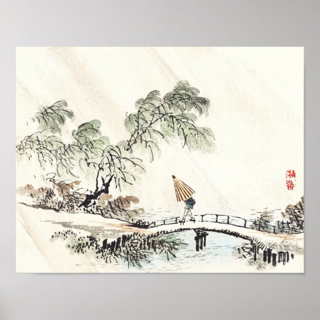 A man crossing the bridge by Kōno Bairei Faux Canv Poster (Front)