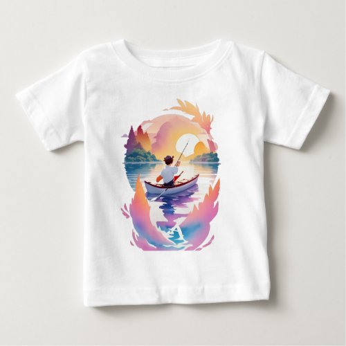 a man fishing in kayak in a river baby T_Shirt