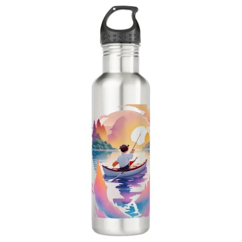 a man fishing in kayak in a river stainless steel water bottle