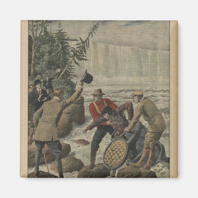A man in a barrel crossing the Niagara Falls Magnet (Front)