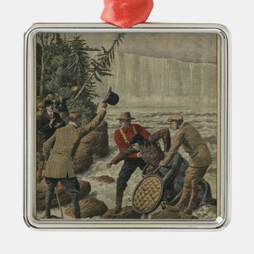 A man in a barrel crossing the Niagara Falls Metal Ornament