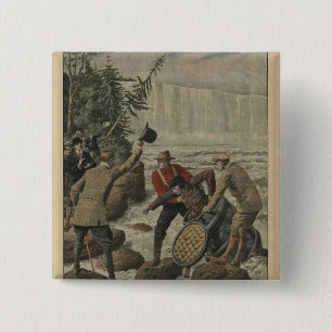 A man in a barrel crossing the Niagara Falls Pinback Button