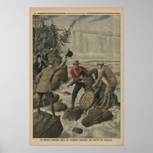A man in a barrel crossing the Niagara Falls Poster