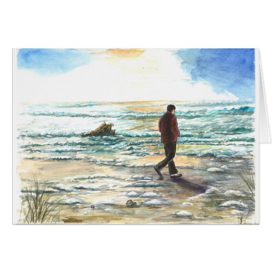 A man in thought at the beach cards (Front Horizontal)