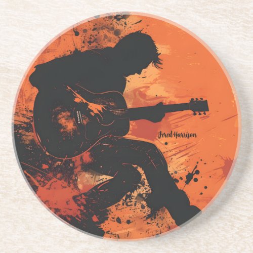 A Man Playing Guitar in Silhouette  Coaster