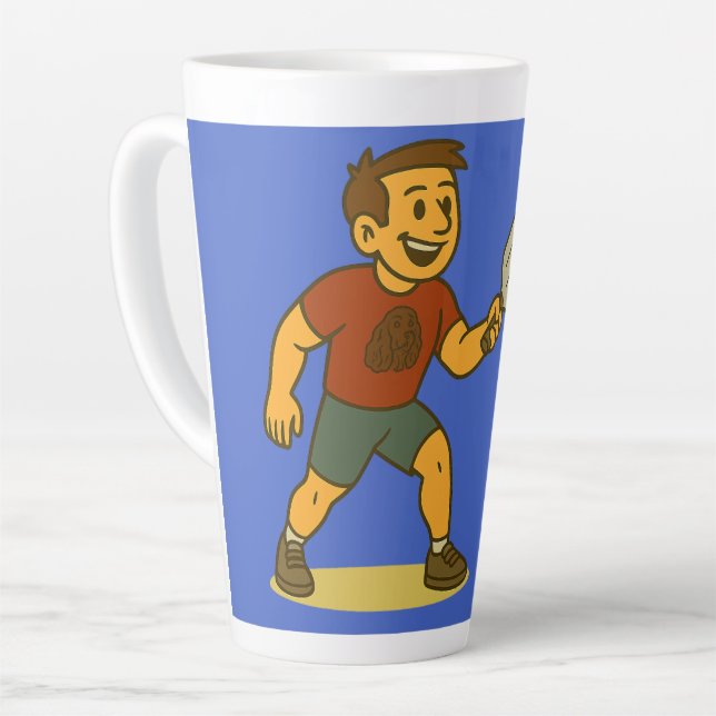 A man playing pickleball with the pickles dog latte mug (Left Angle)