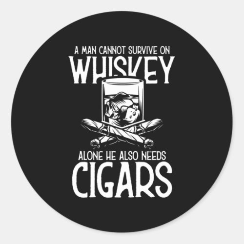 A Man Who Loves Whiskey And Cigar Classic Round Sticker