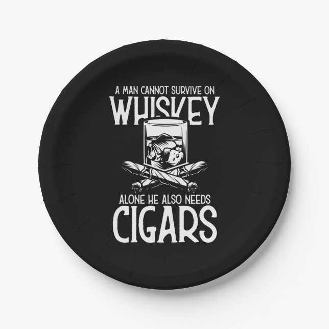 A Man Who Loves Whiskey And Cigar Paper Plates (Front)