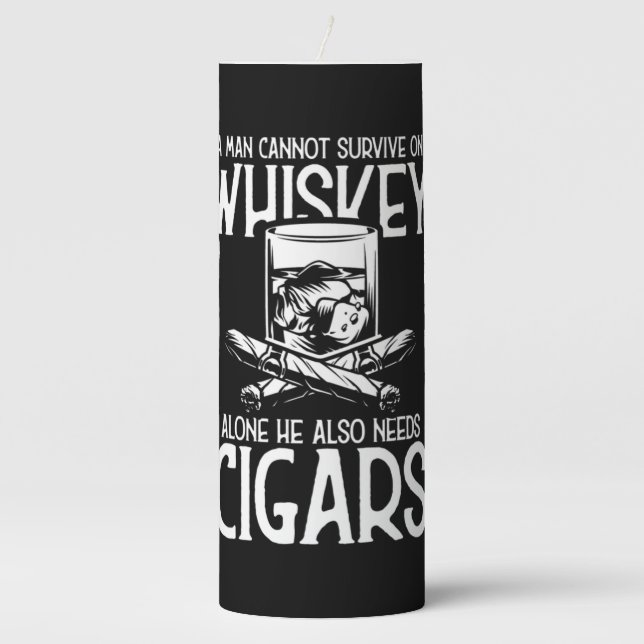 A Man Who Loves Whiskey And Cigar Pillar Candle (Front)