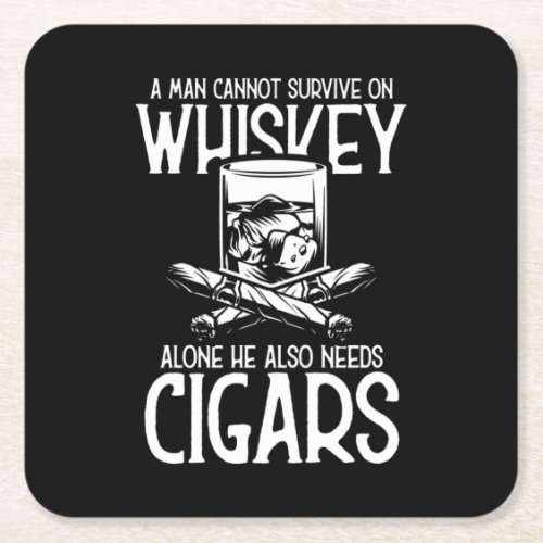 A Man Who Loves Whiskey And Cigar Square Paper Coaster