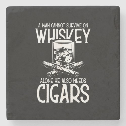 A Man Who Loves Whiskey And Cigar Stone Coaster