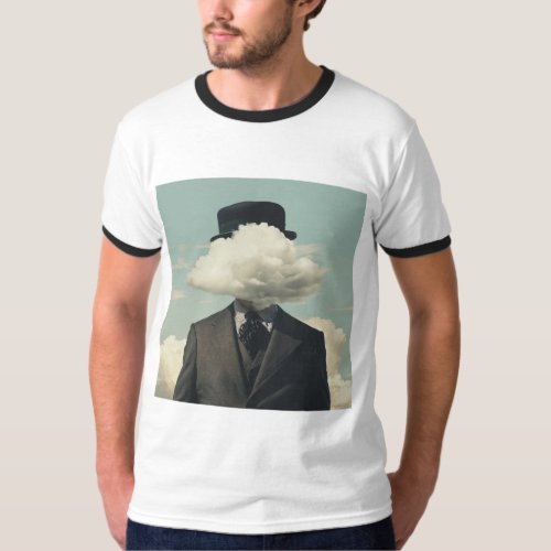 A man with a cloud head wearing a suit and bowler  T_Shirt