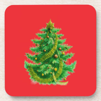 A Mandelbrot Christas Tree With Red & Green Bulbs Beverage Coaster