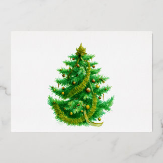 A Mandelbrot Christas Tree With Red & Green Bulbs Foil Invitation