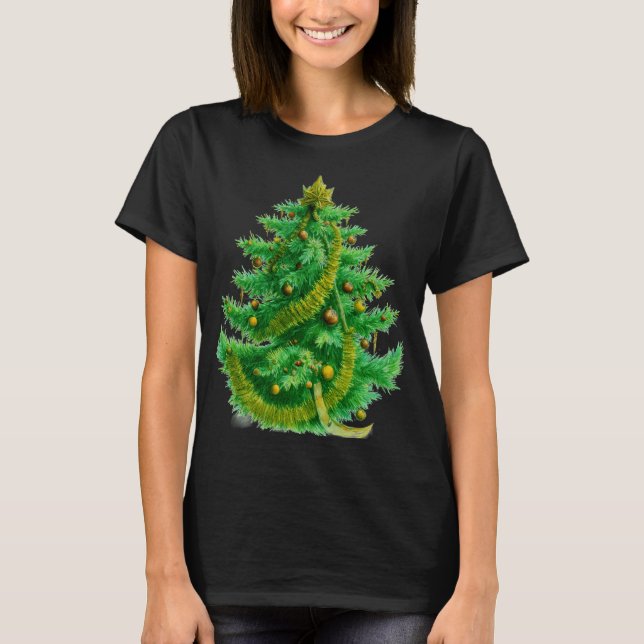 A Mandelbrot Christas Tree With Red & Green Bulbs T-Shirt (Front)