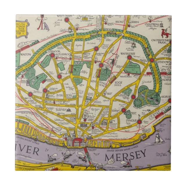 A Map of Merseyside, Liverpool Ceramic Tile (Front)