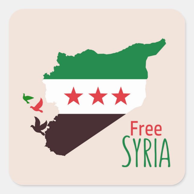 A map of Syria featuring the Revolution Flag Square Sticker (Front)