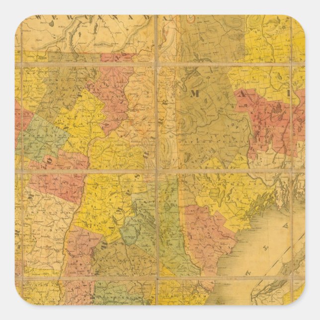 A Map of the New England States Square Sticker (Front)