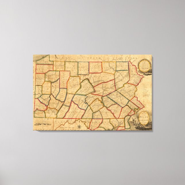 A Map Of The State Of Pennsylvania Canvas Print (Front)