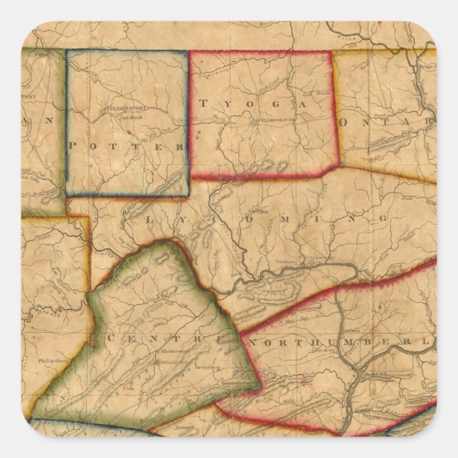 A Map Of The State Of Pennsylvania Square Sticker (Front)