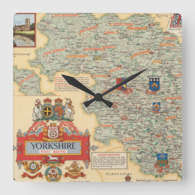 A Map of Yorkshire: West Riding Square Wall Clock (Front)