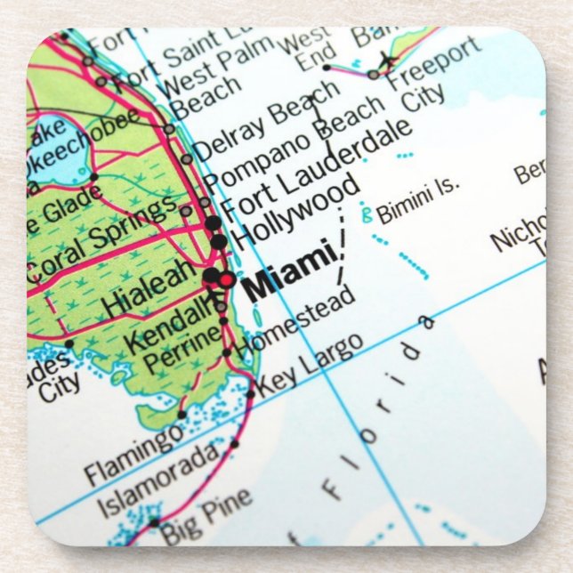 A map showing the American city of Miami Beverage Coaster (Front)