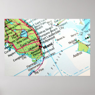 A map showing the American city of Miami Poster