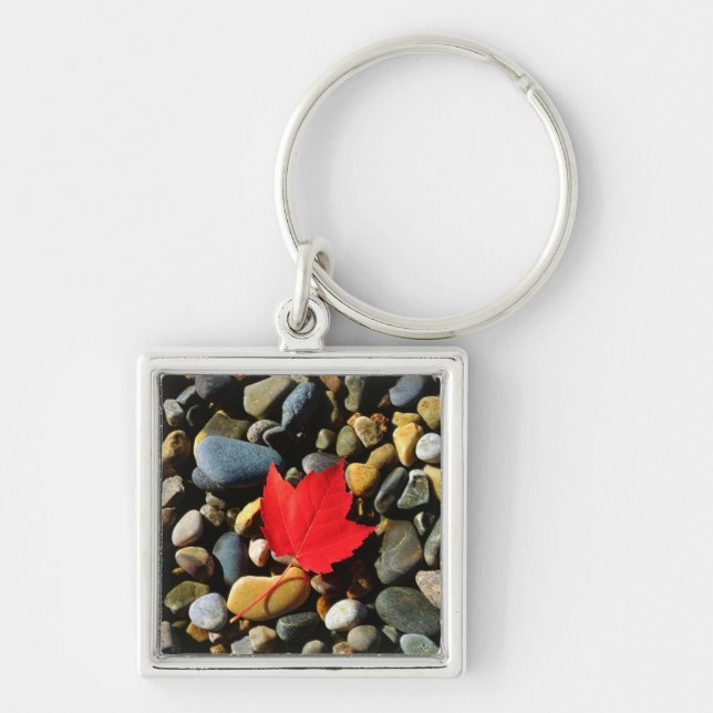 A Maple leaf on a Rock Background Keychain (Front)