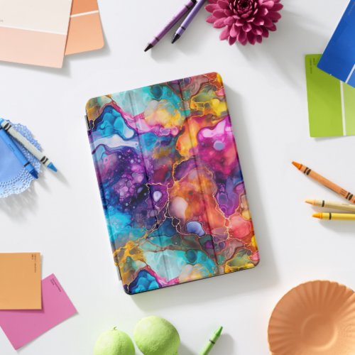 A Marble Pattern in  Rainbow and Gold iPad Pro Cover