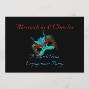 "A Mardi Gras Engagement Party" - Turquoise/Orange Invitation