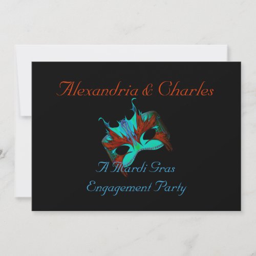 "A Mardi Gras Engagement Party" - Turquoise/Orange Card
