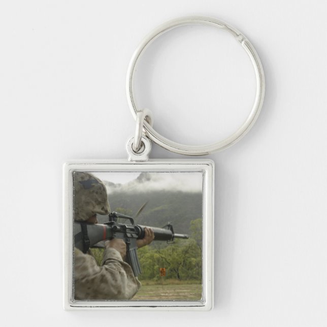 A Marine conducts drills Keychain (Front)