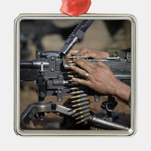 A Marine loads a M-240G machine gun Metal Ornament