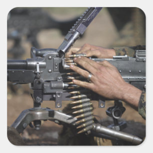 A Marine loads a M-240G machine gun Square Sticker