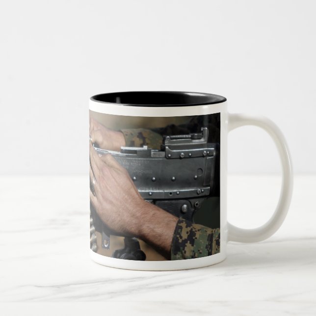 A Marine loads a M-240G machine gun Two-Tone Coffee Mug (Right)