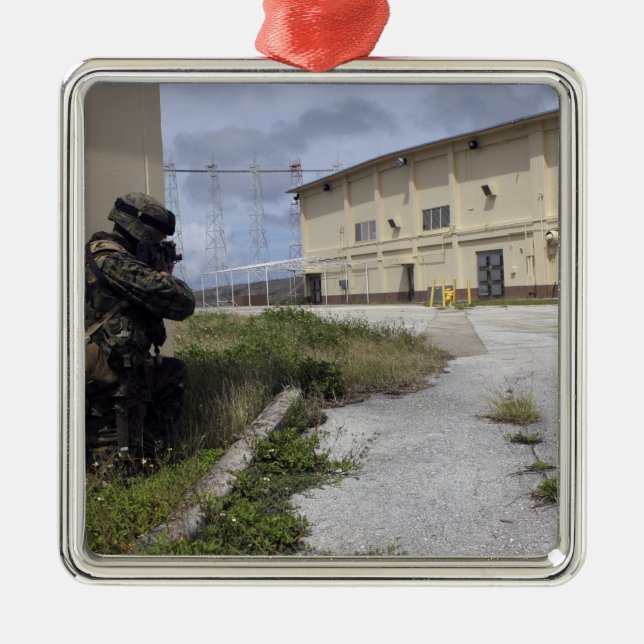 A Marine posts security Metal Ornament (Front)