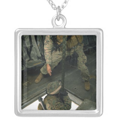 A Marine sends a fellow Marine down the hell ho Silver Plated Necklace