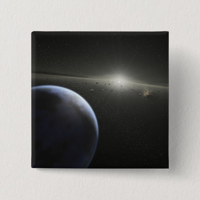 A massive asteroid belt in orbit around a star pinback button (Front)