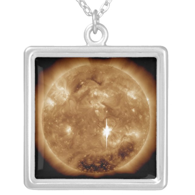 A massive X-class solar flare erupts on the Sun Silver Plated Necklace (Front)