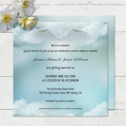 A Match Made in Heaven Angel Wings Wedding Invitation