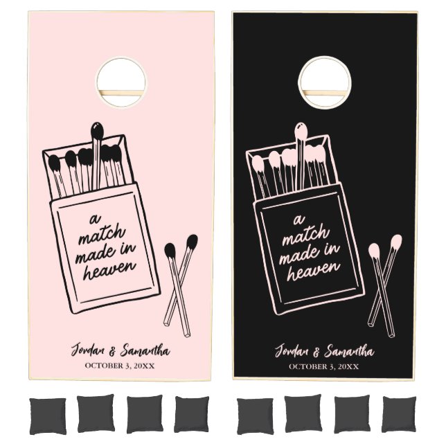 A Match Made in Heaven Black & Pink Wedding Cornhole Set (Set)