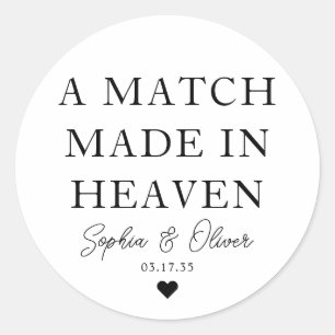 A MATCH MADE IN HEAVEN Heart Wedding Matches Favor Classic Round Sticker