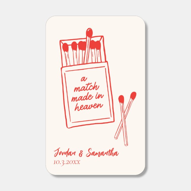 A Match Made in Heaven Red Cute Wedding Matchbooks (Front)